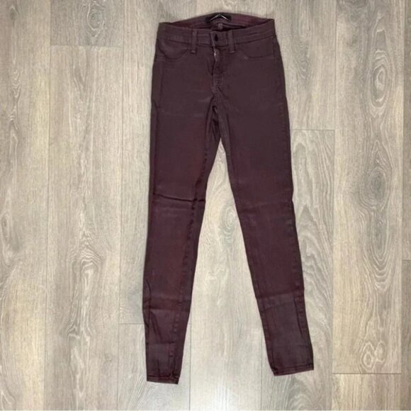 J Brand Super Skinny Lacq Pinot Waxed Coated Jeans Pant Denim burgundy Size 25 - Picture 5 of 15